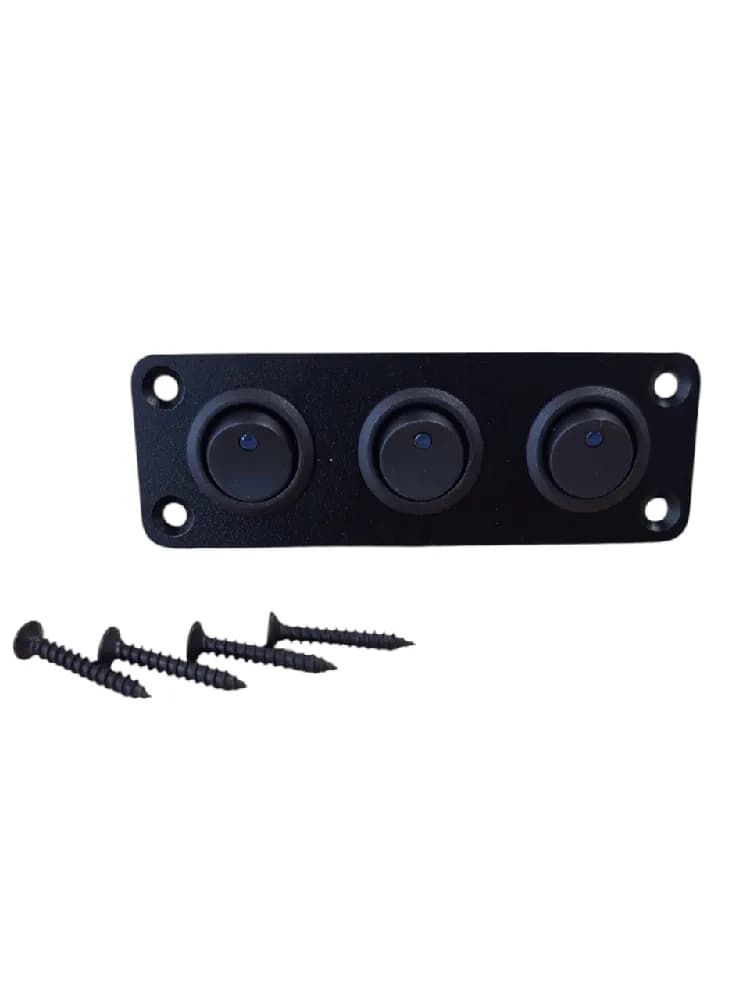 Панель із 3 клавішами ON-OFF, 12V/24V, синя підсвітка, клавіша на 3 контакти, розмір 104 мм х 35 мм